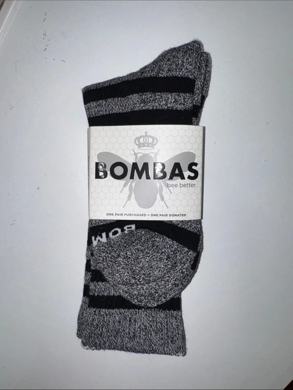 Bombas Black and Gray Crew Socks - Striped Athletic Pair